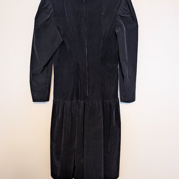 VINTAGE 1980s black velvet drop waist cream lace formal dress dark academia EUC - Picture 5 of 14